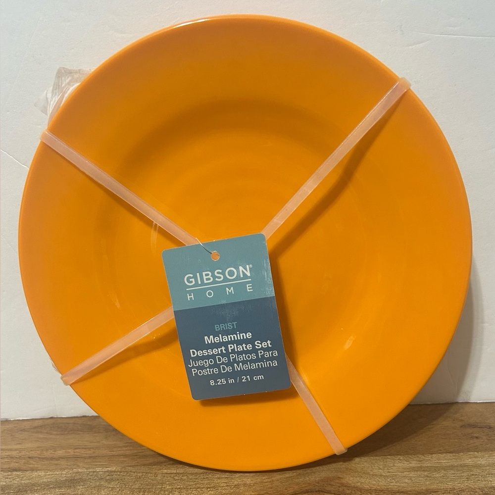 Gibson Home Set of 4 Orange Melamine Dessert  Plates 8.25” NEW
